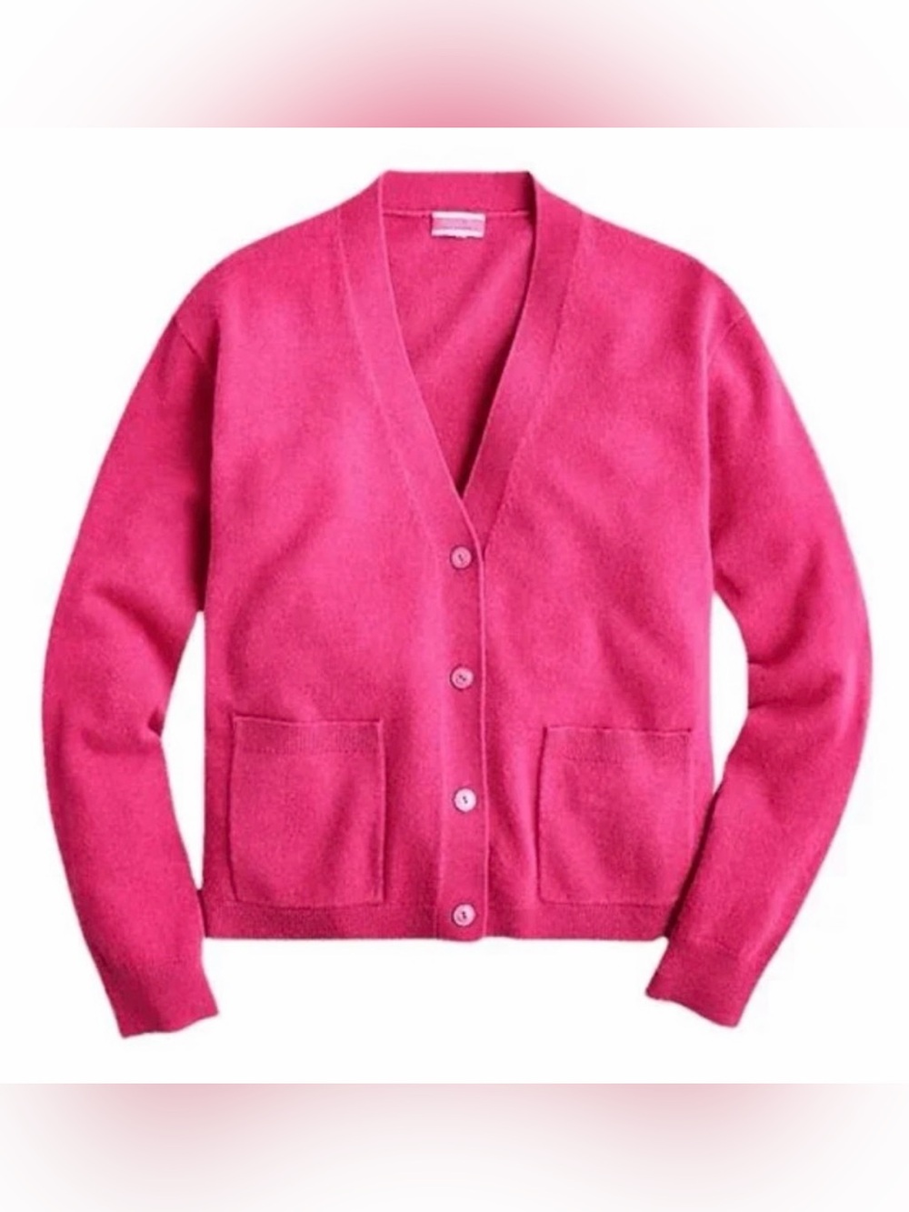 J. Crew Hot Pink 100% Cashmere Relaxed Pocket Cardigan Sweater Medium